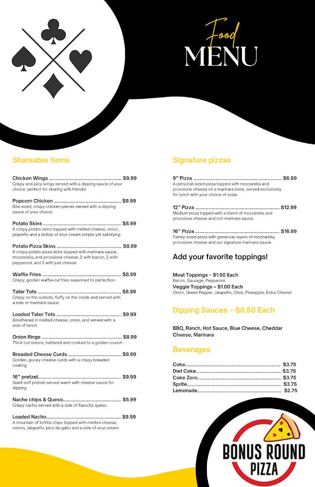 Bonus Round Pizza and Gaming Menu image 1